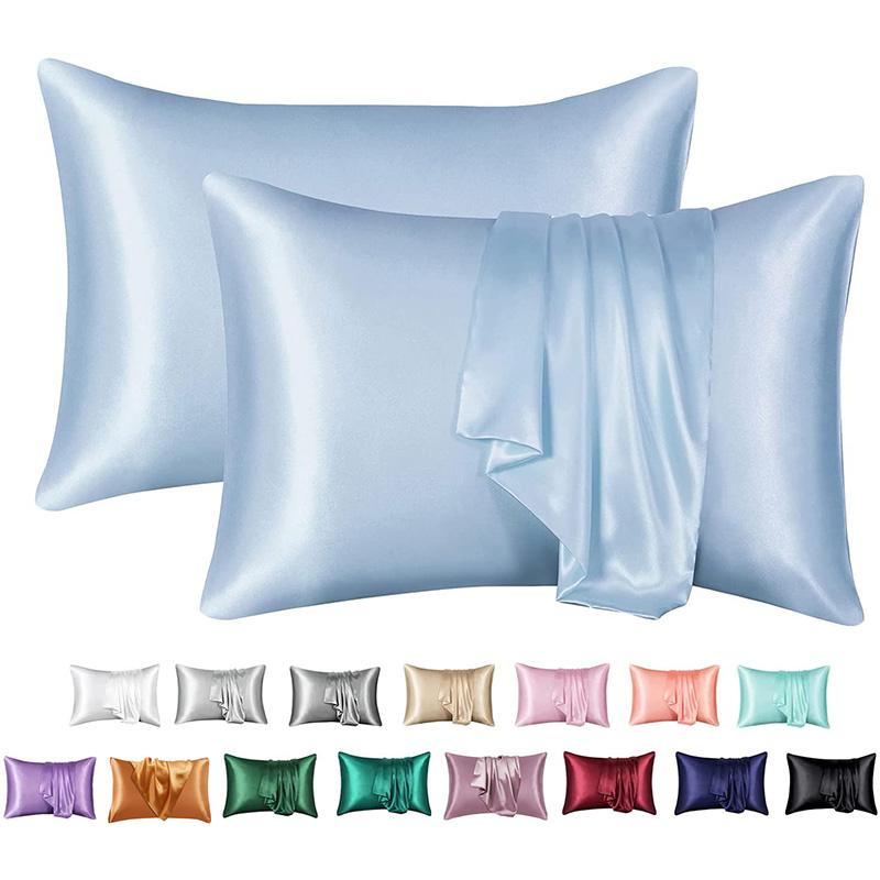 Zeby Luxury Silky Pillowcase Soft Comfortable Smooth Satin Pillow Cases High End Solid King Pillow Cover Home Queen Pillowcases