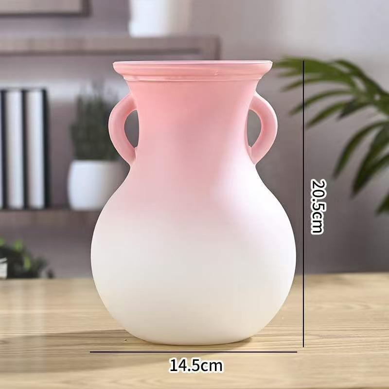 Glossy Retro Gradient Glass Vase with Double Ears for Fresh or Dried Flowers