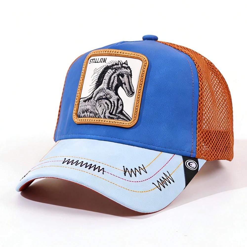 1Pc Mesh Trucker Hat, Air Permeable Ventilated, Embroidered Stitching Stitched Rooster Gallo Patch, Vintage Old School Western Streetwear