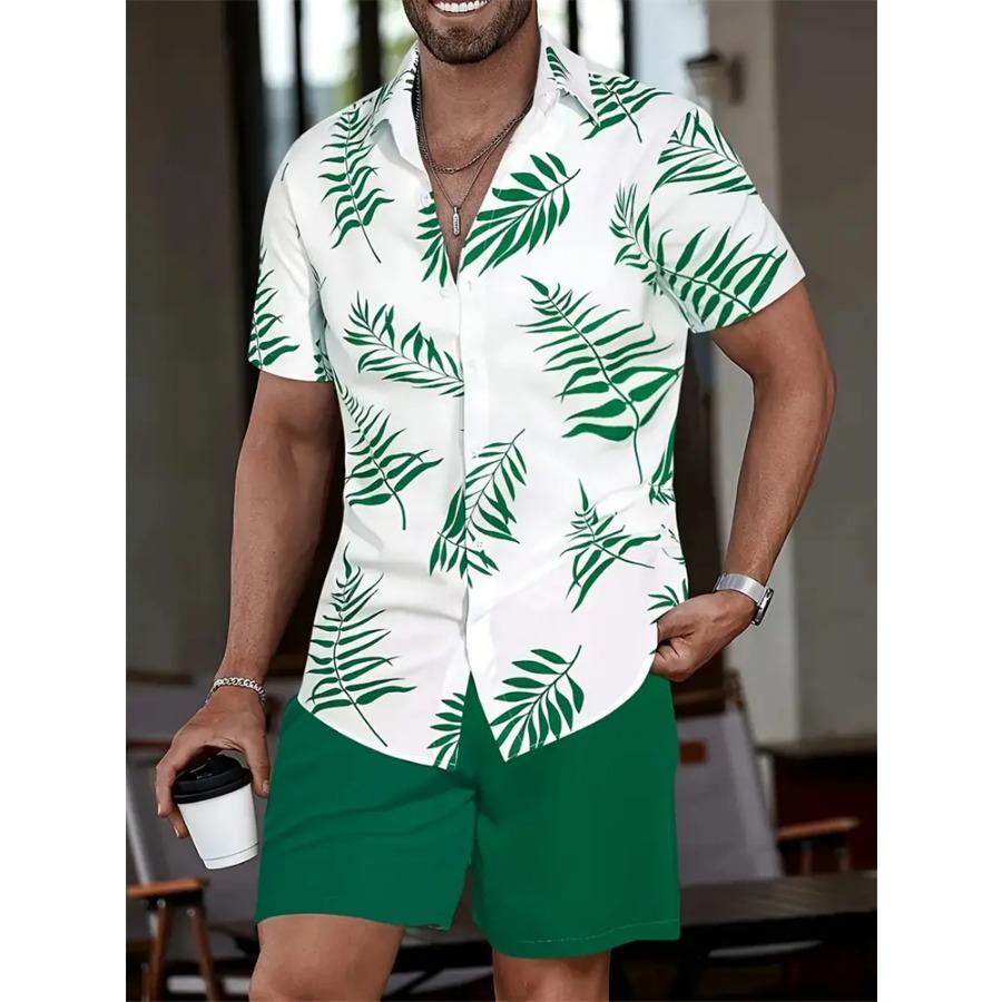 Hawaiian Men's Shirt Set 3D Printed Short-Sleeve Shirt Set Summer Beach Collared Two-Piece Shirt