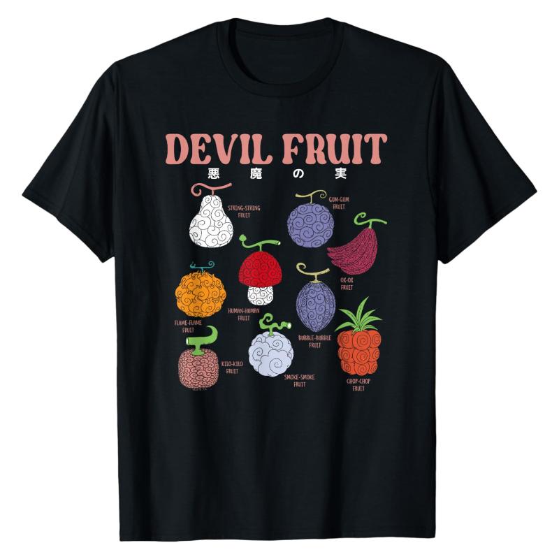 One Piece Devil Fruit Collection TShirt Whimsical Anime Graphic Print Pure Cotton Crew Neck Casual Daily Wear Tops