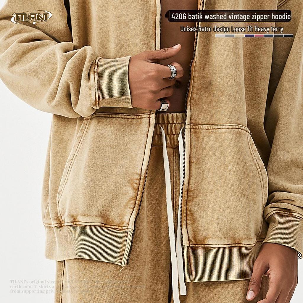 TILANI Unisex Water Batik Heavy Terry Zip Hoodie - Casual Sweatshirt Jacket