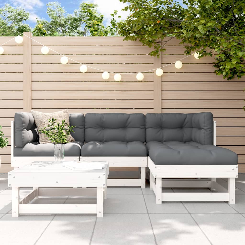5 Piece Garden Lounge Set White Solid Pine Wood