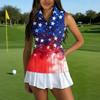 Sleeveless Golf Polo Shirt with Zipper Collar Women's Casual Athletic Top Independence Day Print Sports Vest for Outdoor Activities