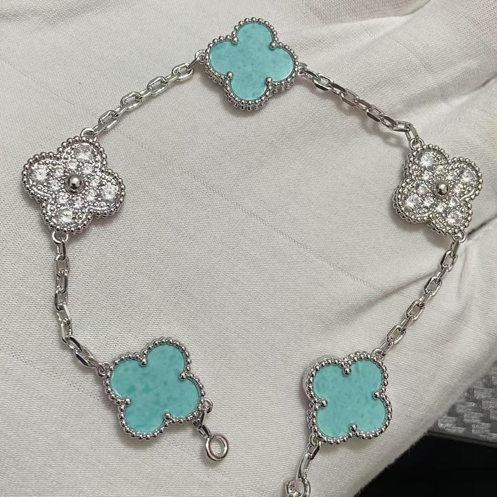 Nuova Versione Bracciale Quadrifoglio Cinque Fiori Agata Rossa Naturale Madreperla Bianca Bracciale da Donna Bracciale Laser