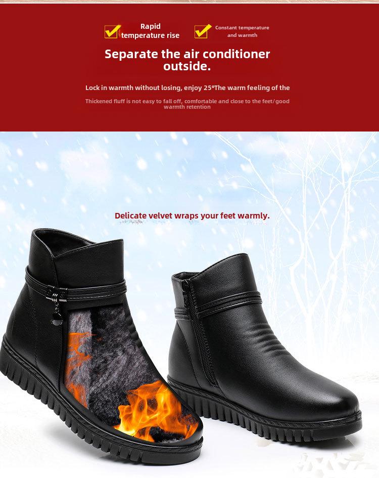 Women's Winter Cotton Flat Heel Short Boots - Non-Slip, Warm, Large Sizes 41-42 for Middle-aged & Elderly