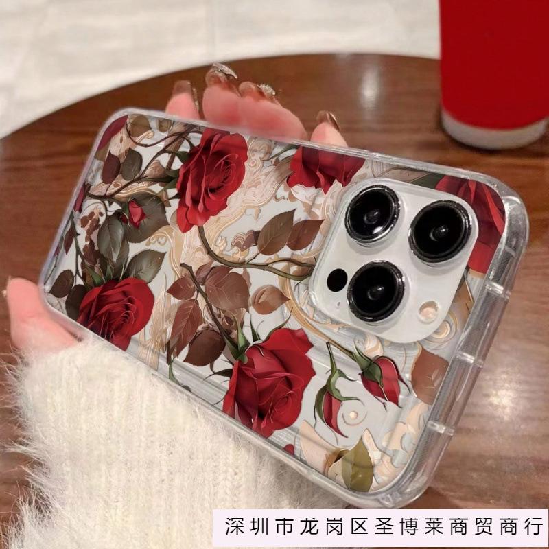 Blooming rose branches are suitable for iPhone16pro Apple 15 Pro mobile phone case 14 transparent 13 airbag 12 burst 11