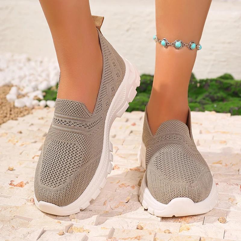Breathable Mesh Platform Sneakers Women Summer Slip-On Comfort Soft Sole Sports Shoes Ladies Flat Heel Non-Slip Casual Shoes