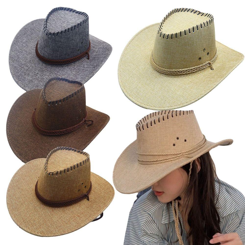 New Curved Brim Western Cowboy Hat Ethnic Large Top Hat Tibetan Style Roll Brim Cowgirl Cap For Women Men