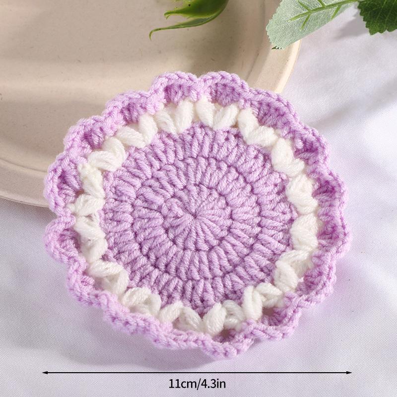 Hand-knitted Sunflower Round Coasters INS Floral Crochet Coaster Reusable Insulation Pads Woven Coffee Cup Pad Decoration