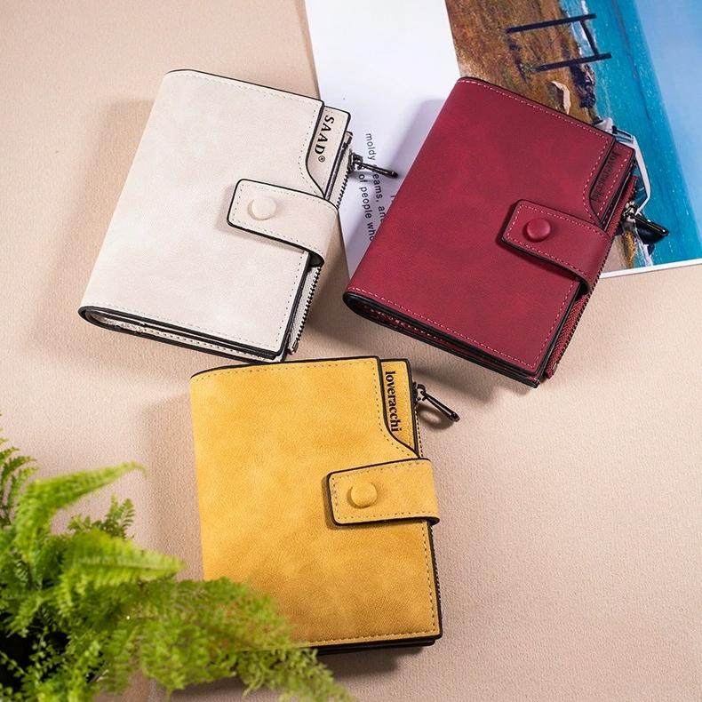 High Quality Women Wallet Revival Short Nubuck Leather Wallets for Female Three Fold Fashion Zipper Hasp Coin Purse Holders