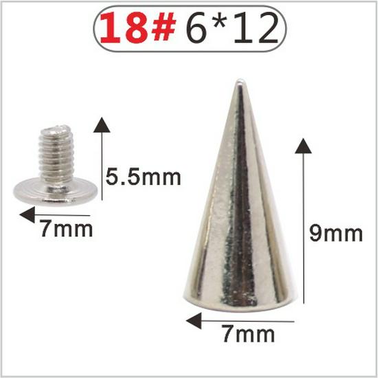 Punk Spike Alloy Bullet Rivet Horn Cone with Base Screw for Apparel, Bags, Shoes