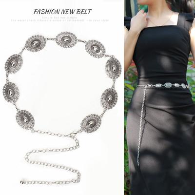 Engraved Sterling Silver Five-Star Waist Chain For Women, Retro Bohemian Decoration With Skirt, Metal Butterfly Belt For Women