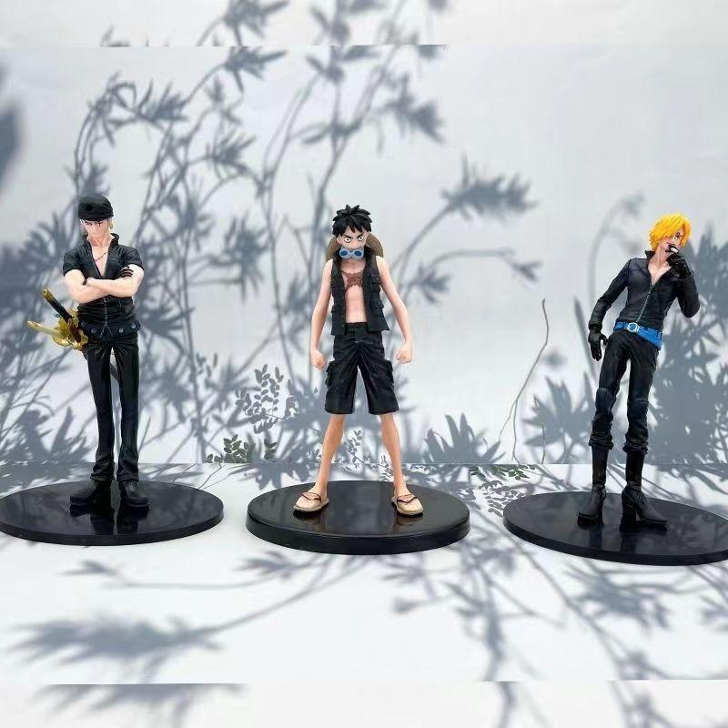 High Quality One Piece Handicraft Model Golden City Movie Edition Black Clothes Straw Hat Team 9 Full Set Luffy Zoro Pvc Figures