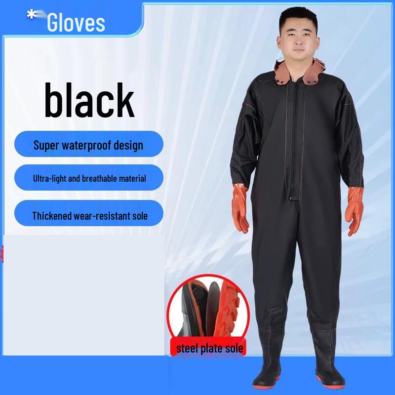 HUAJI Adult One-Piece Fishing Waders with Steel Sole 37-46