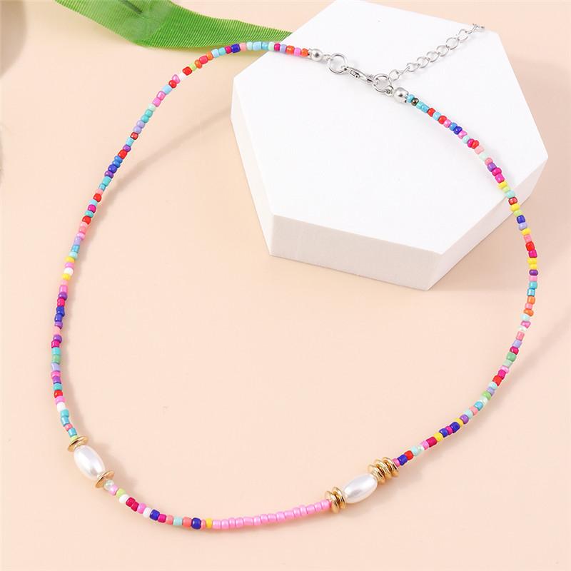 Summer Boho Korea Lovely Flowers Seeds Beaded Necklace Statement Short Collar Choker Necklace for Women Vacation Jewelry Gifts