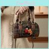 Artistic Retro Small Bear Embroidery Check Pattern Handbag For Outings Casual