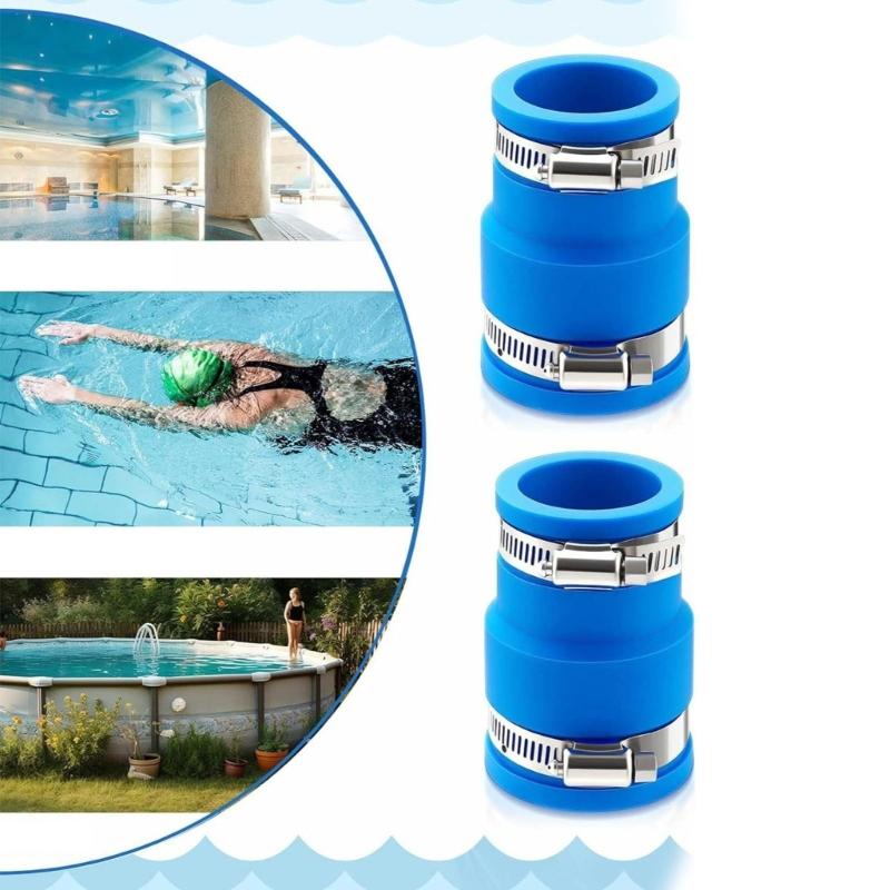 Universal Swimming Pool Hose Connector 2 Rubber Adapters 4 Stainless Clamps Secure Pool Maintenance Tool