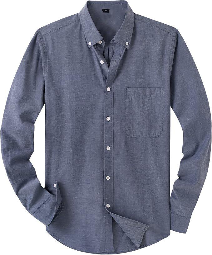 Herren Uni Oxford Langarm Button-Down-Hemd mit Brusttasche, EU-Größe Lässiges Business-Hemd für Amazon Cross-Border