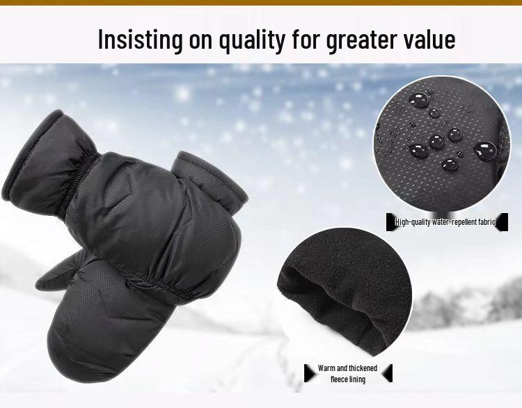 Unisex Winter Warm Fleece-Lined Waterproof Windproof Cycling Mittens with Lanyard