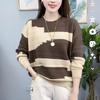 Women's Spring and Autumn Contrast Color Fashion All-match Sweater Sweater Casual Round Neck Long-sleeved Sweater