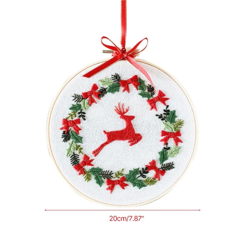 Full Ranges of Stamped Christmas Ornament Embroidery Set for Beginner, Christmas Wreath Cross Stitching Starter Kits