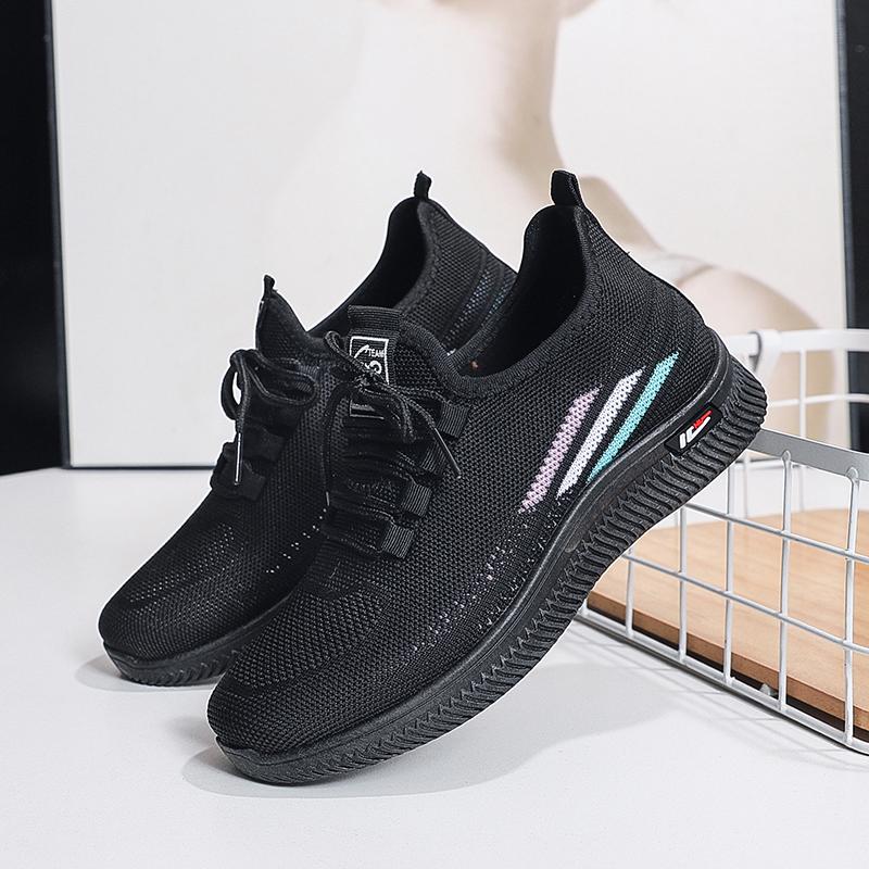 Fashion Red Women's Casual Running Shoes Soft Bottom Breathable Fly Knit Mesh Up Upper Comfortable Mom Shoes Summer Season Low Top
