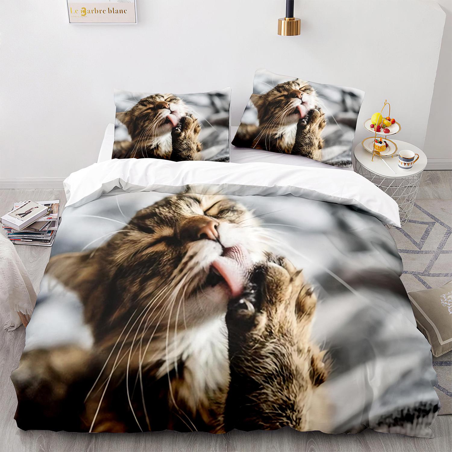 

Home Textile Cat Quilt Cover Digital Printing Three-Piece Set 3D 135*200cm