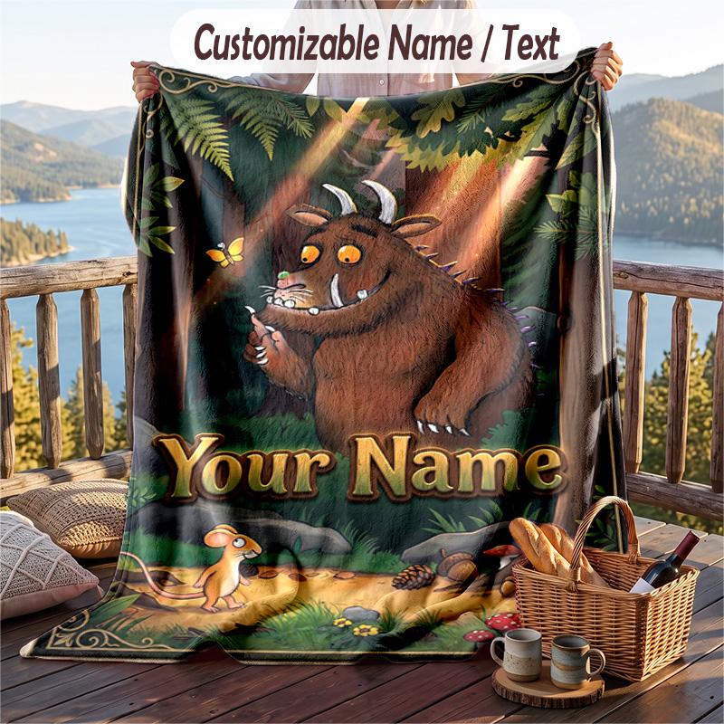 Coperta di Flanella Gruffalò, Testo Personalizzato con Nome, Morbida Calda Coperta Plaid in Peluche per Regalo