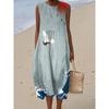 European and American New Summer Flower Ocean Printing European Size Round Neck Sleeveless Long Dress Creative Loose Dress
