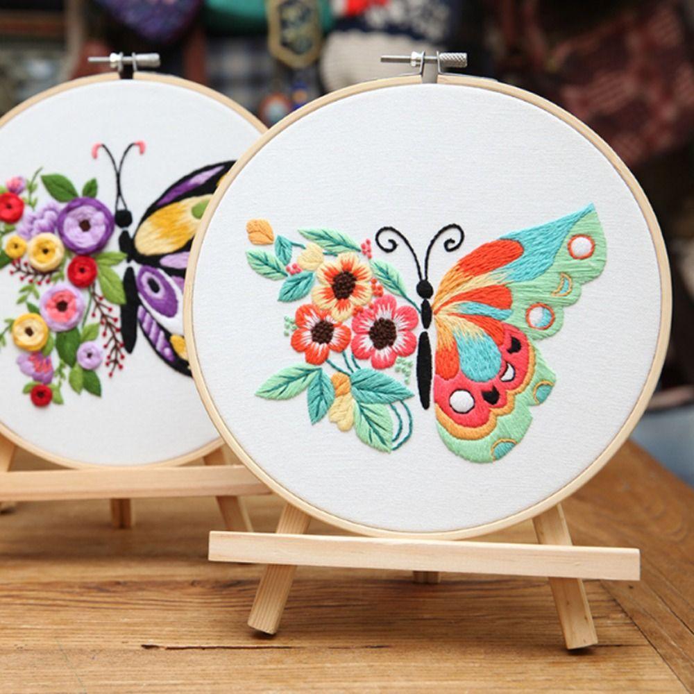 

Colorful Cross Stitch Set Floral Embroidery Set Butterfly Flower Embroidery Kit Beginner Style B