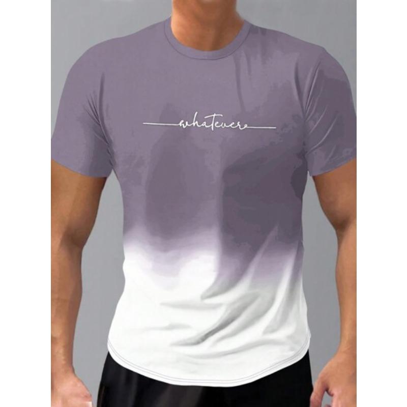 Summer Round Neck 3D Gradient Letters Print Top Fashionable Casual Short Sleeved Men's T-shirts