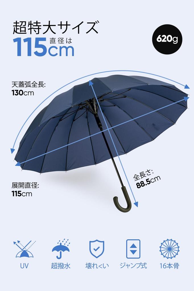 VIVICITY Long Super Water 260T High Strength Glass Teflon Wind Automatic Opening Cane For Both Sunny and Rainy Comes with Storage Pouch Umbrella,