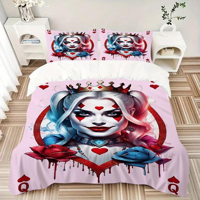 3pcs Harley Quinn, Clown Bedding Set, Duvet Cover and Pillowcases Machine Washable Seasons All Suitable, Design for Bedroom (No Filling)257
