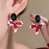 Contrasting Red Oil Drip Diamond Flower Petal Earrings, Light Luxury High-End Fashion Niche Temperament Earrings
