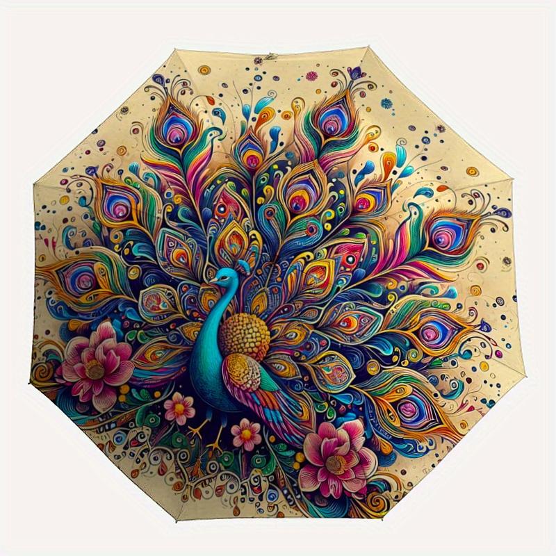 1pc Nature's Beauty Peacock Automatic Opening and Closing Umbrella - Small Umbrella Suitable for Various Occasions N066
