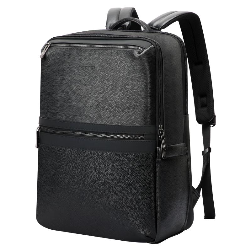 BOPAI Men s Top Grain Leather Business Laptop Backpack