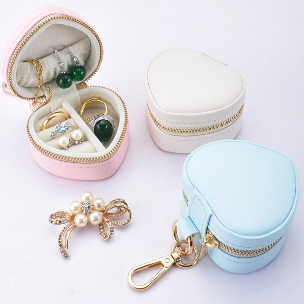 Mini Size Hanging Keychain Jewelry Box Portable Case Storage Case Mini Jewelry Box Display Organizer Heart-shaped Design