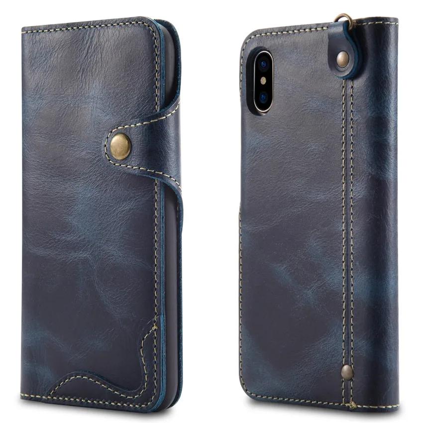 Naturalne etui ze skóry Genuine do IPhone 7 Plus 8Plus IPhone6 6Plus 6s 16 Pro Max Retro Vintage Flip Cover z kieszonką na karty i paskiem
