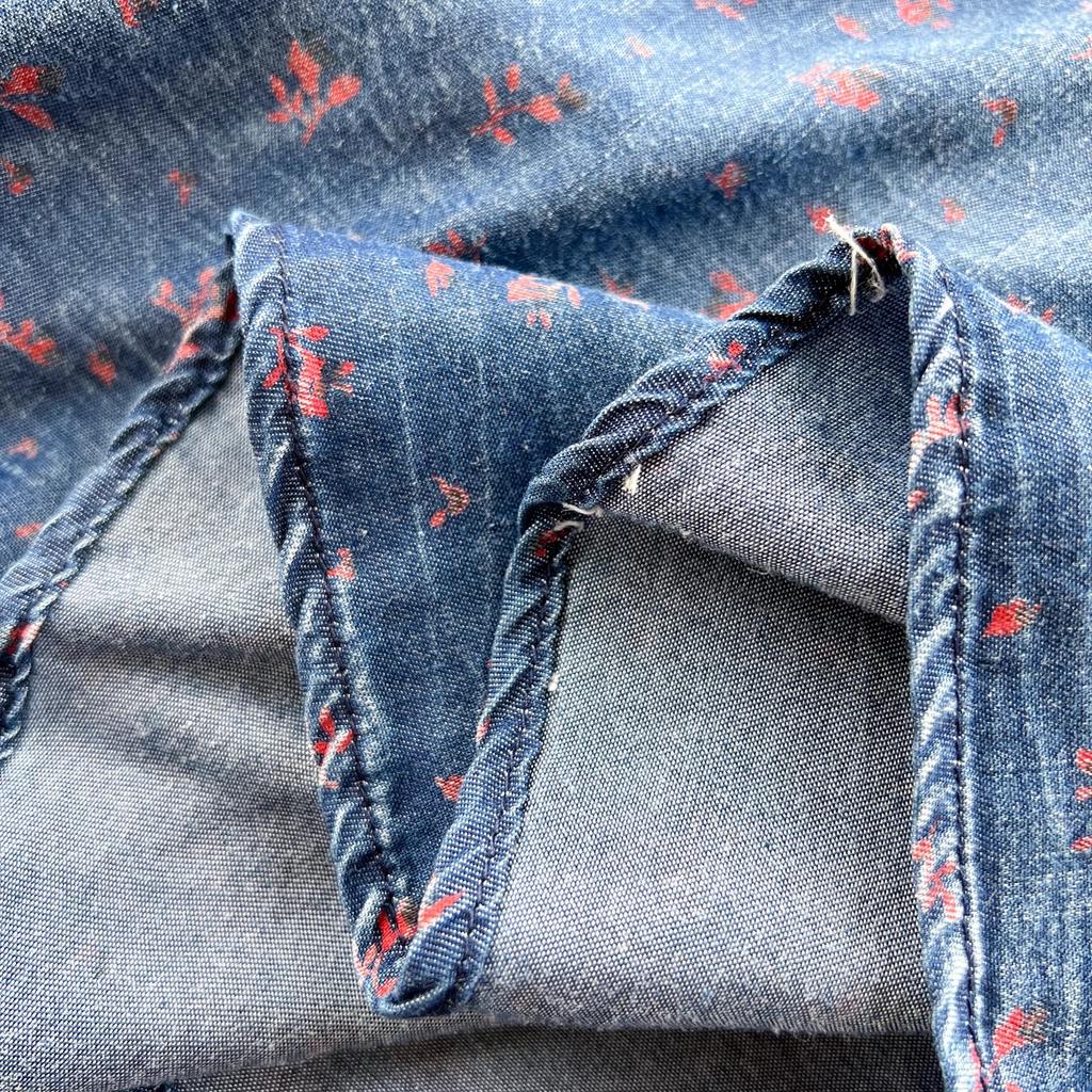 Fashion Summer Flower Print Soft Thin Denim Midi Dress Vintage Women V Neck Embroidery Floral High Waist Cowboy Office Dresses