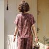 Middle-Aged Women's Floral Print Short-Sleeve Two-Piece Set