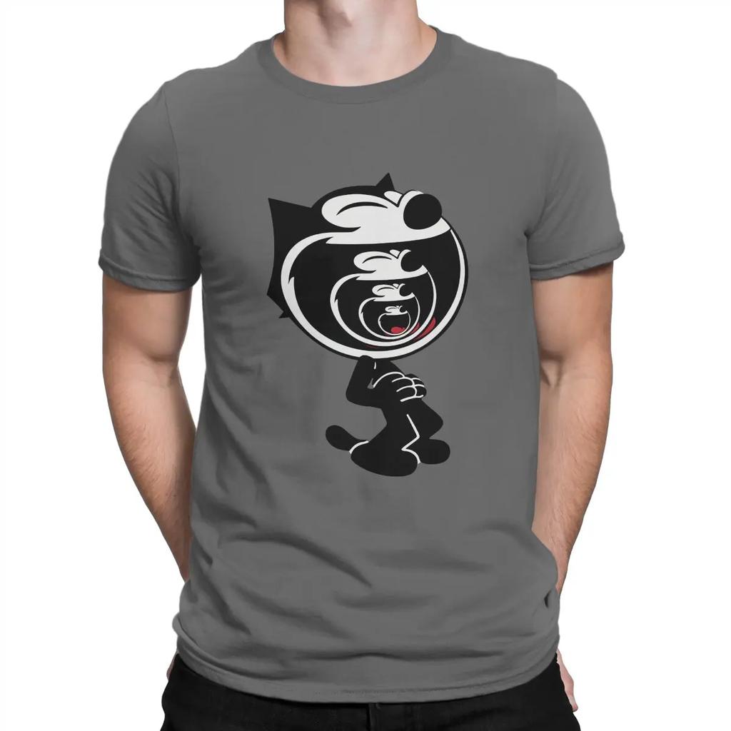 Laugh T-Shirts Men F-Felix The Cat Cartoon Vintage 100% Cotton Tee Shirt Round Collar Short Sleeve T Shirts Printed Clothes