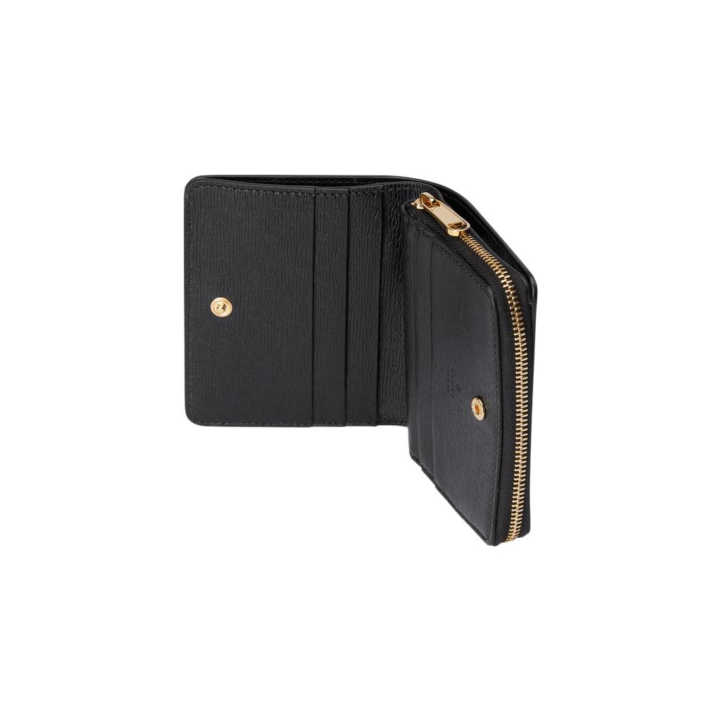 Gucci Logo Black Textured Leather Zip Around Wallet For Women Daily Use