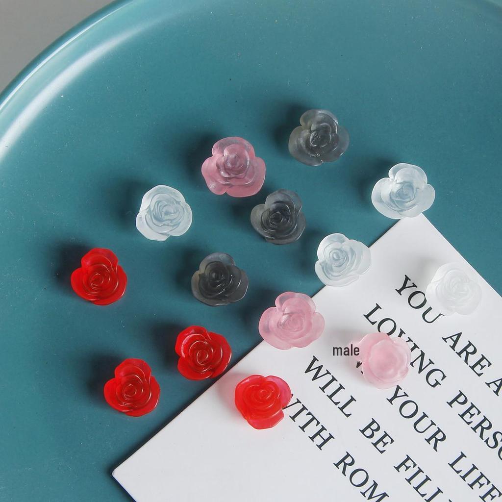 Matte Frosted Tea Rose Resin Earrings Studs for DIY Jewelry