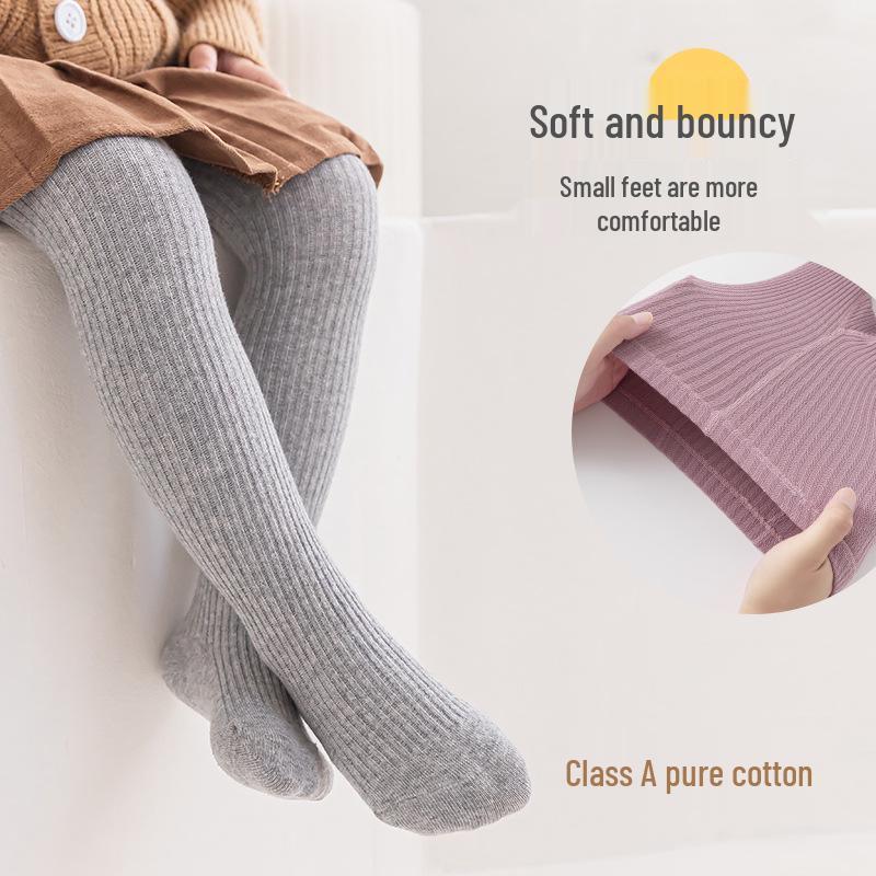 Spring & Autumn Solid Color Striped Baby Girls' Leggings & Bodysuit Pantyhose