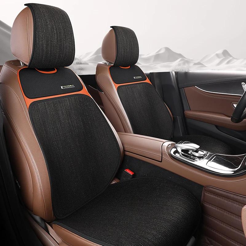 Breathable Linen-Textured Car Seat Cushions (Front Row) - Premium Tight-Weave Fabric for All-Season Comfort | Universal Fit
