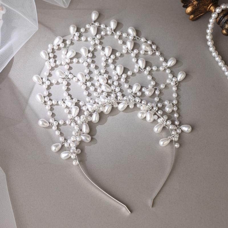 Women Hairband Pearls Hair Jewelry Bridal Modern Blingbling Tassels Pearls for Bride Wedding Party Head Cluster