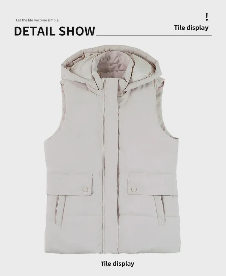 Dámská teplá vesta z jehněčí kůže a sametu s kapucí - Odnímatelná, silná bunda z prachového peří a bavlny na podzim a zimu, ideální pro matky středního věku