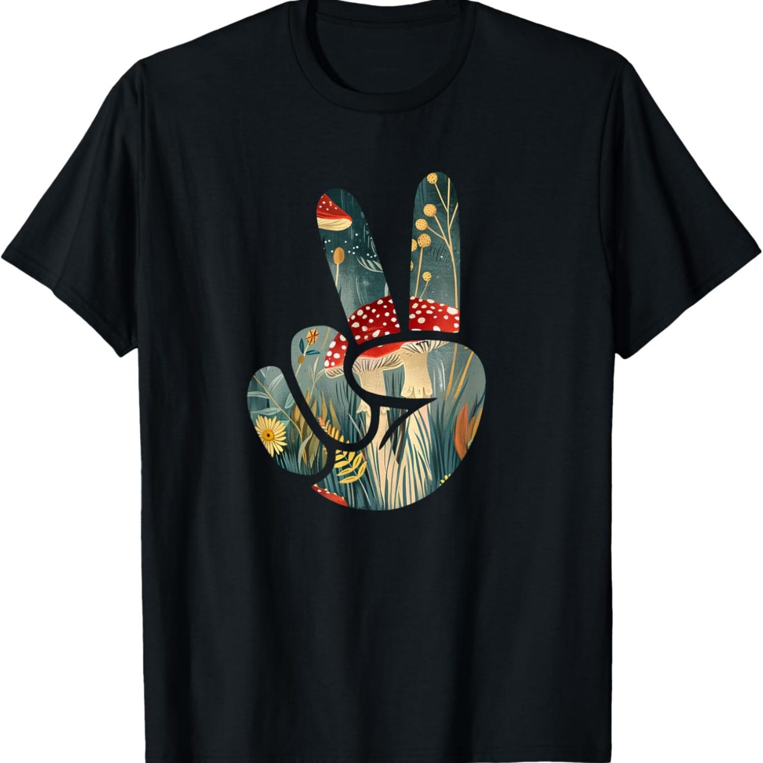 

Natural Silhouette Forest Meadow Cottagecore Peace Sign Hand T-Shirt(35) S чёрный