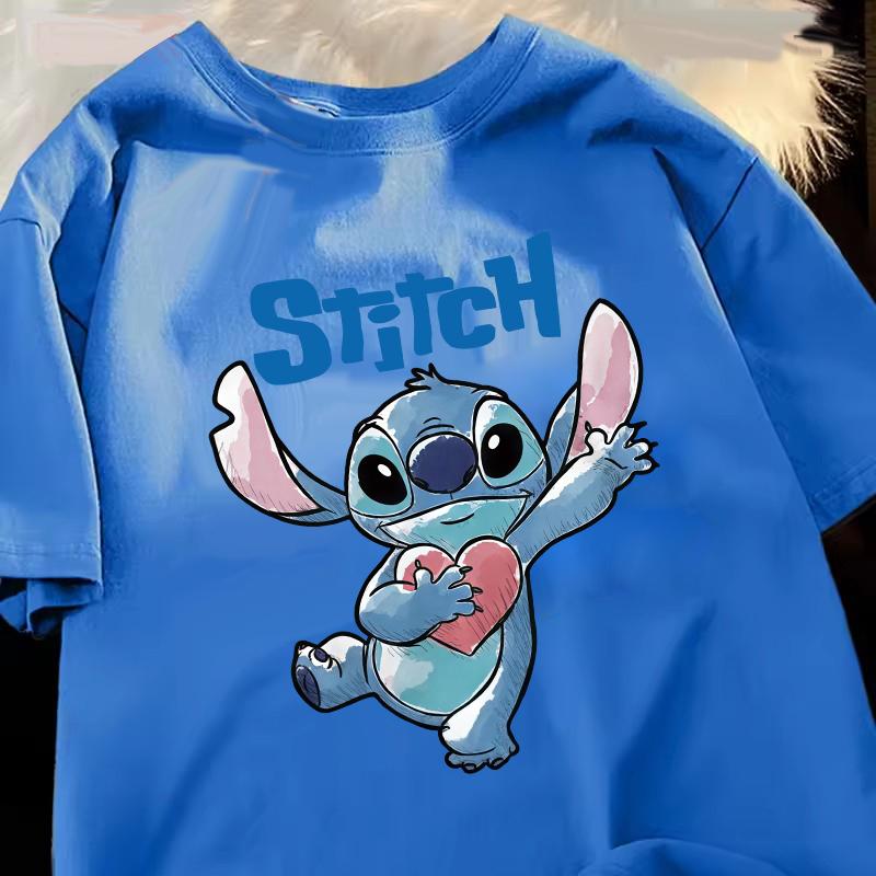 Funny 100 Cotton Stitch Love Graphic Print TShirt for Women Casual Short Sleeve Tee Cartoon Design
